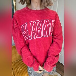 Red Alabama corduroy Sweatshirt With Thumb Holes.  Pristine Condition.